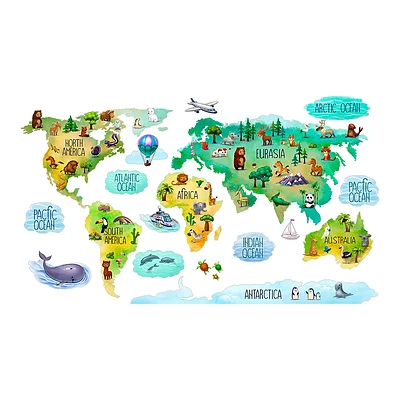 Samolepky na stenu 130x203 Vzdelávacia mapa sveta s farebnými kontinentmi